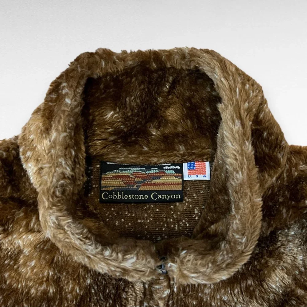Vtg Cobblestone Canyon Full Zip Fleece Jacket Women Dog All Over Print Large USA - Picture 4 of 5